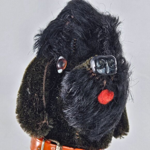 Vintage Steiff Black Poodle Snobby Plush Dog Toy Red Collar 8.5" Jointed - Picture 3 of 8